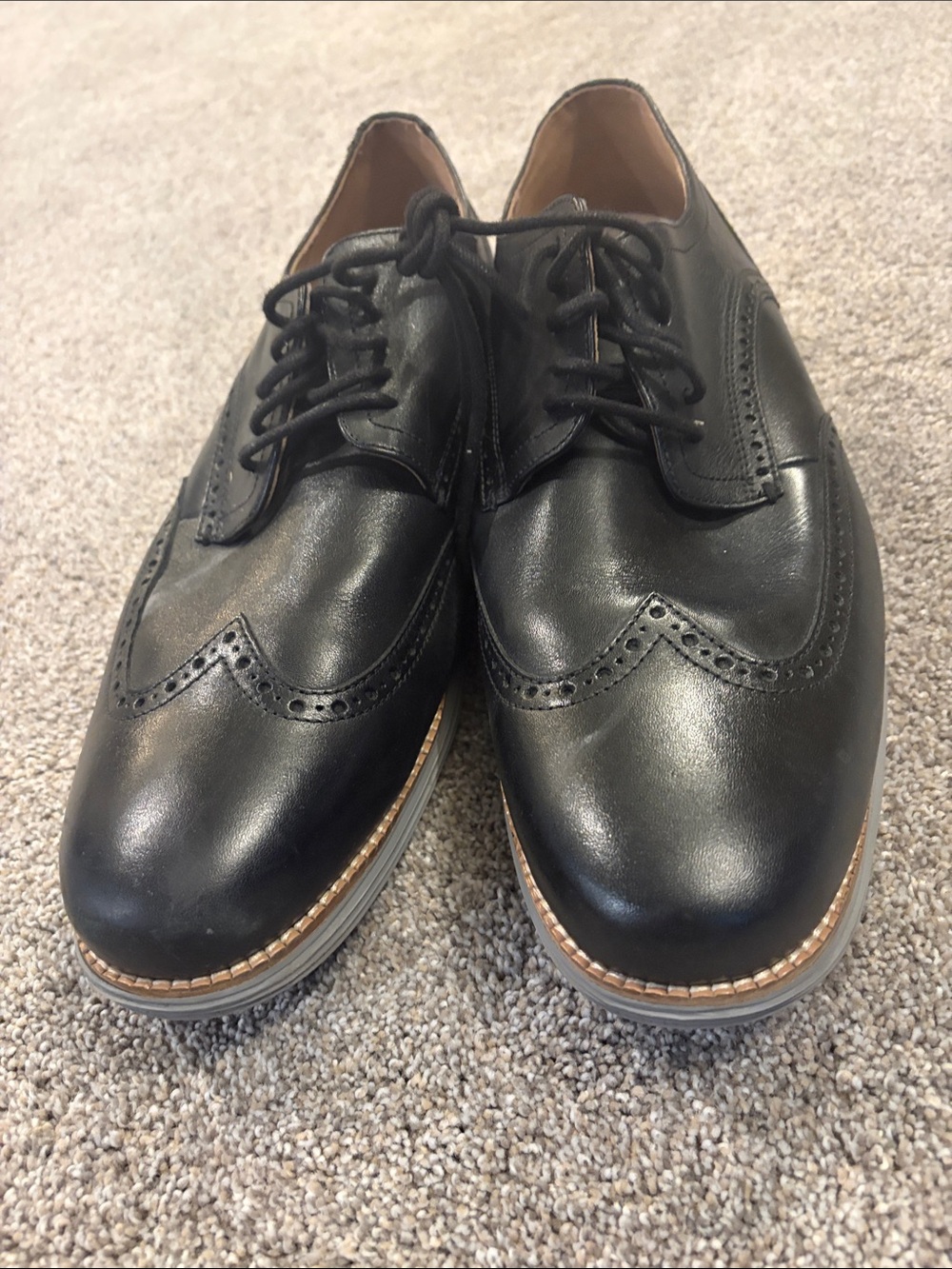 Cole Haan Black Leather Wingtip Derby Shoes